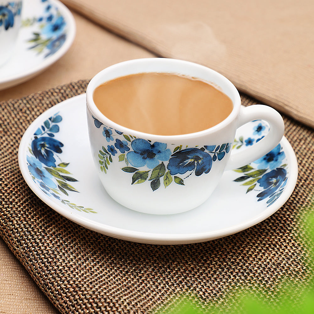 Larah by Borosil Pansy Cup n Saucer Set, 140ml x 8