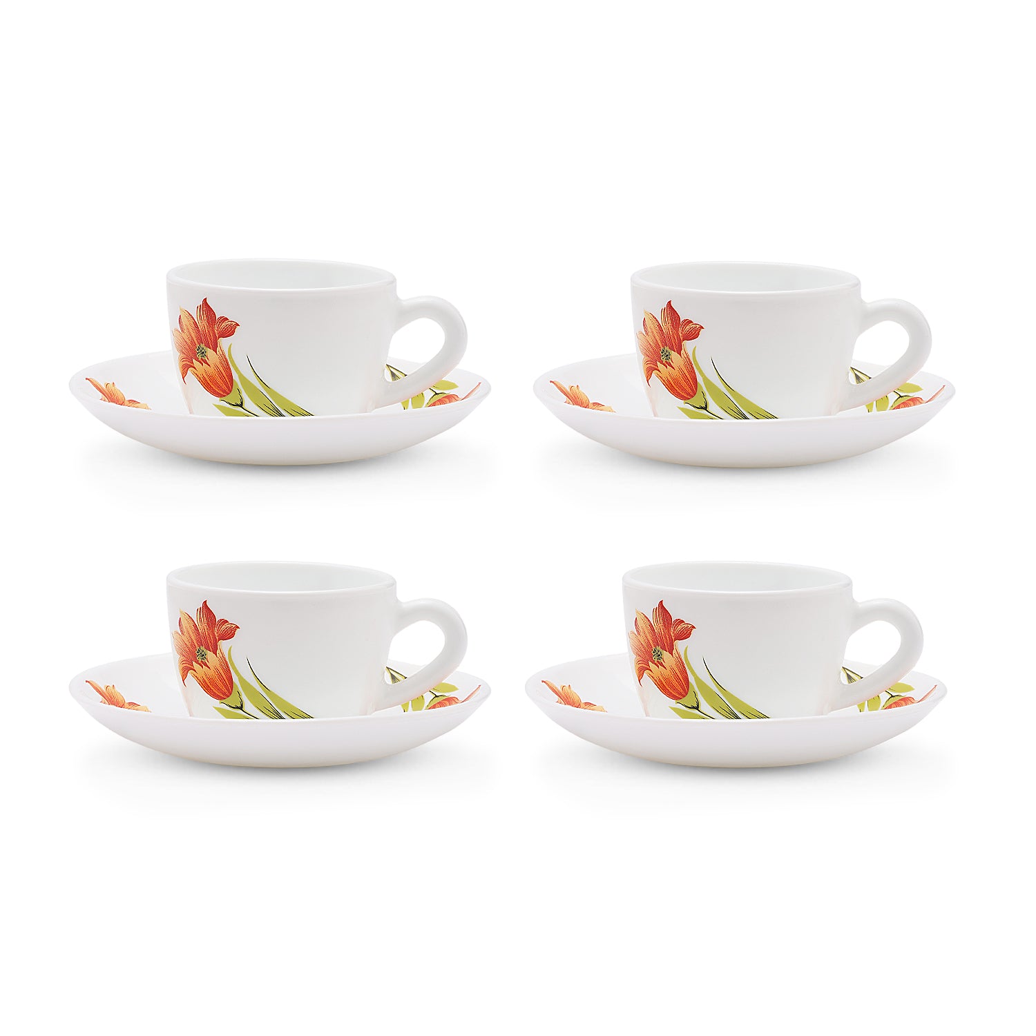 Larah by Borosil Red Iris Cup n Saucer Set 140 ml x 8