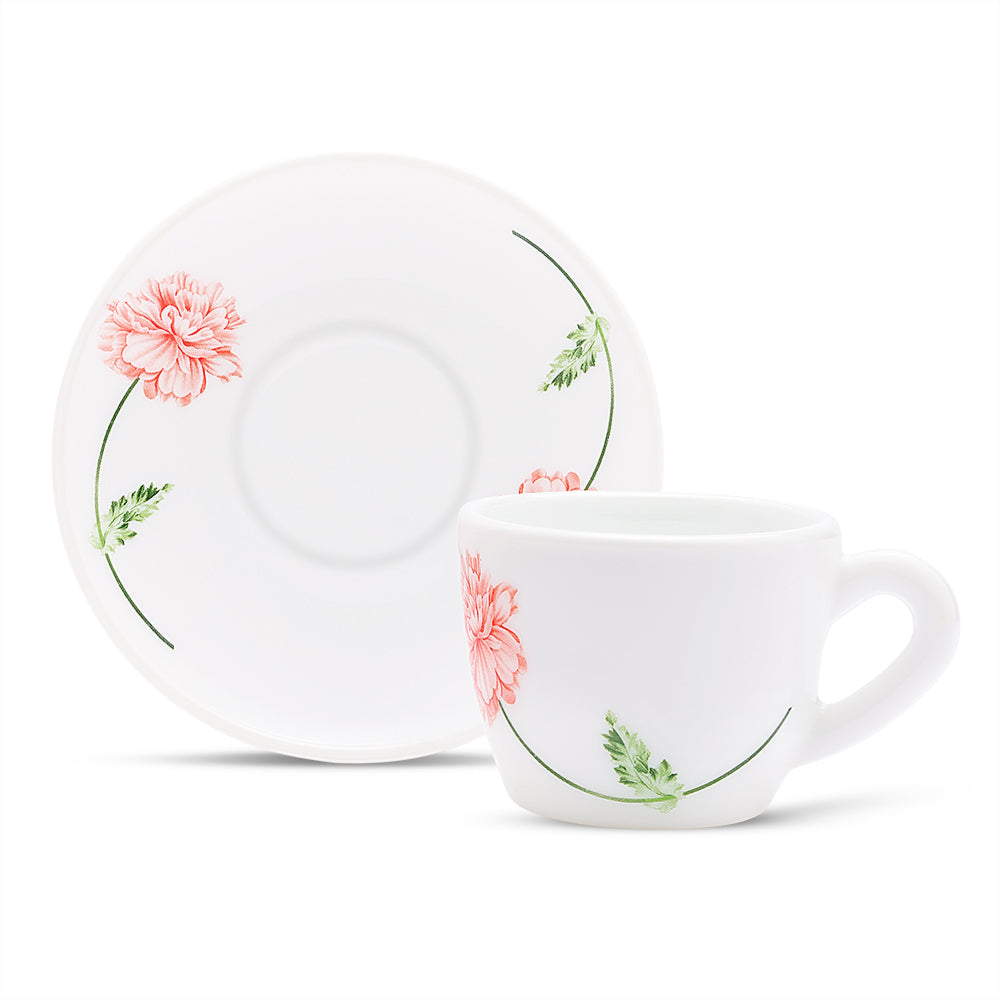 Larah by Borosil Red Mist Cup n Saucer Set 140 ml x 8