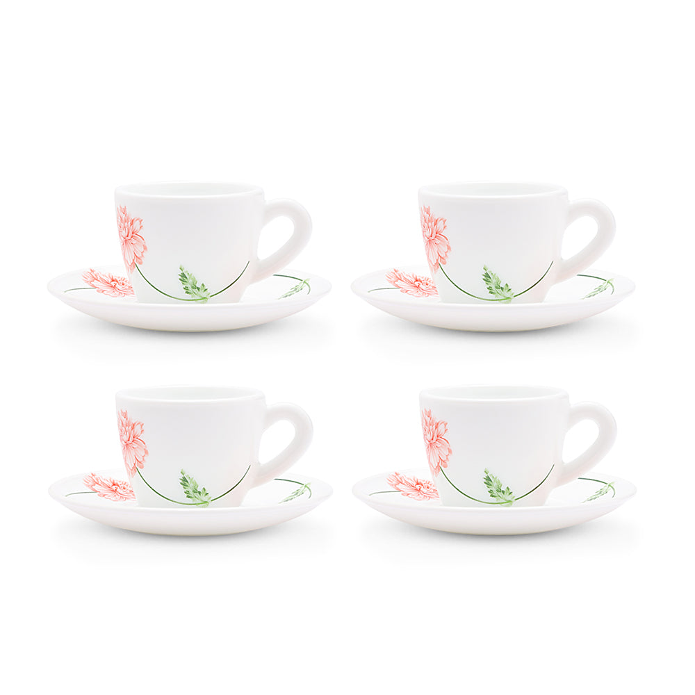 Larah by Borosil Red Mist Cup n Saucer Set 140 ml x 8
