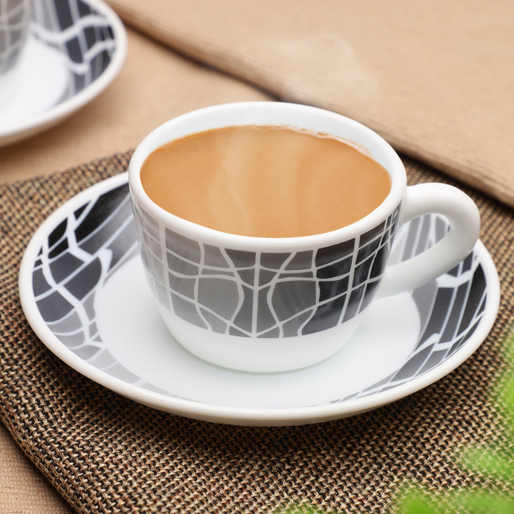 Larah by Borosil Sitara Cup n Saucers Set 140 ml x 8