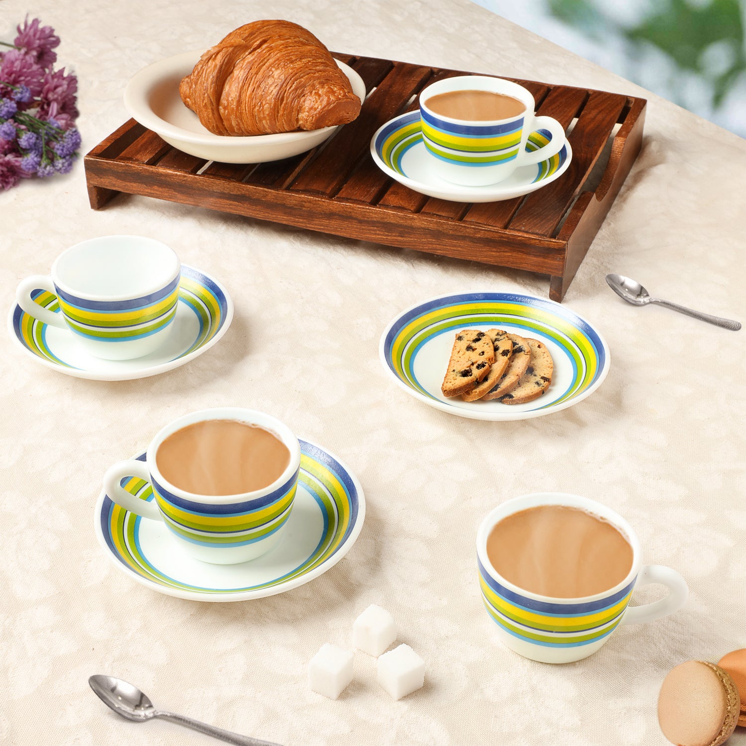 Larah by Borosil Vienna Cup n Saucers Set 140 ml x 8