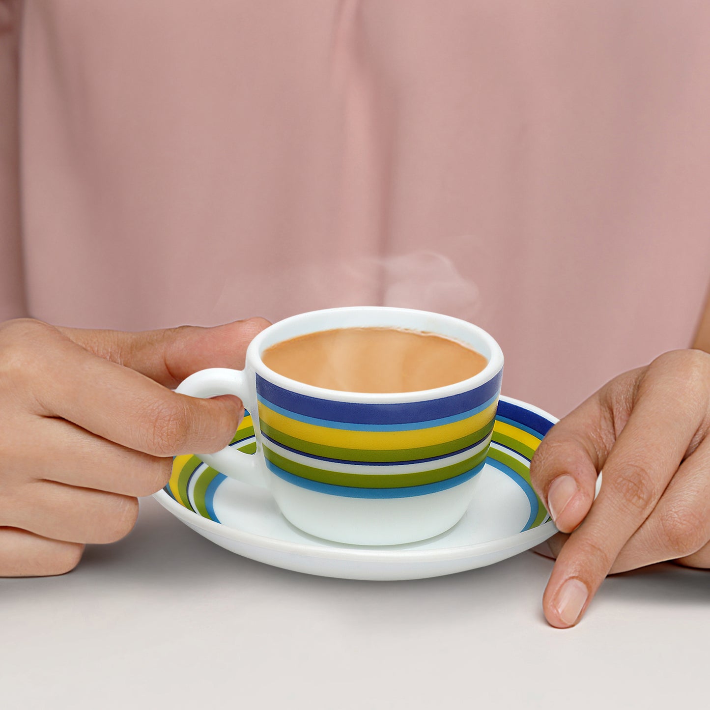 Larah by Borosil Vienna Cup n Saucers Set 140 ml x 8