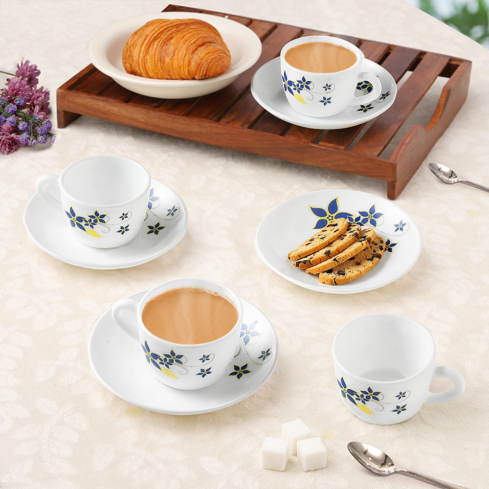 Larah by Borosil Viva Cup n Saucer Set, 140ml x 8