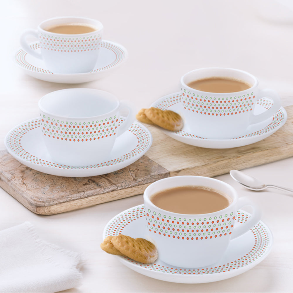 Larah by Borosil Waltz Cup n Saucer Set 140 ml x 8