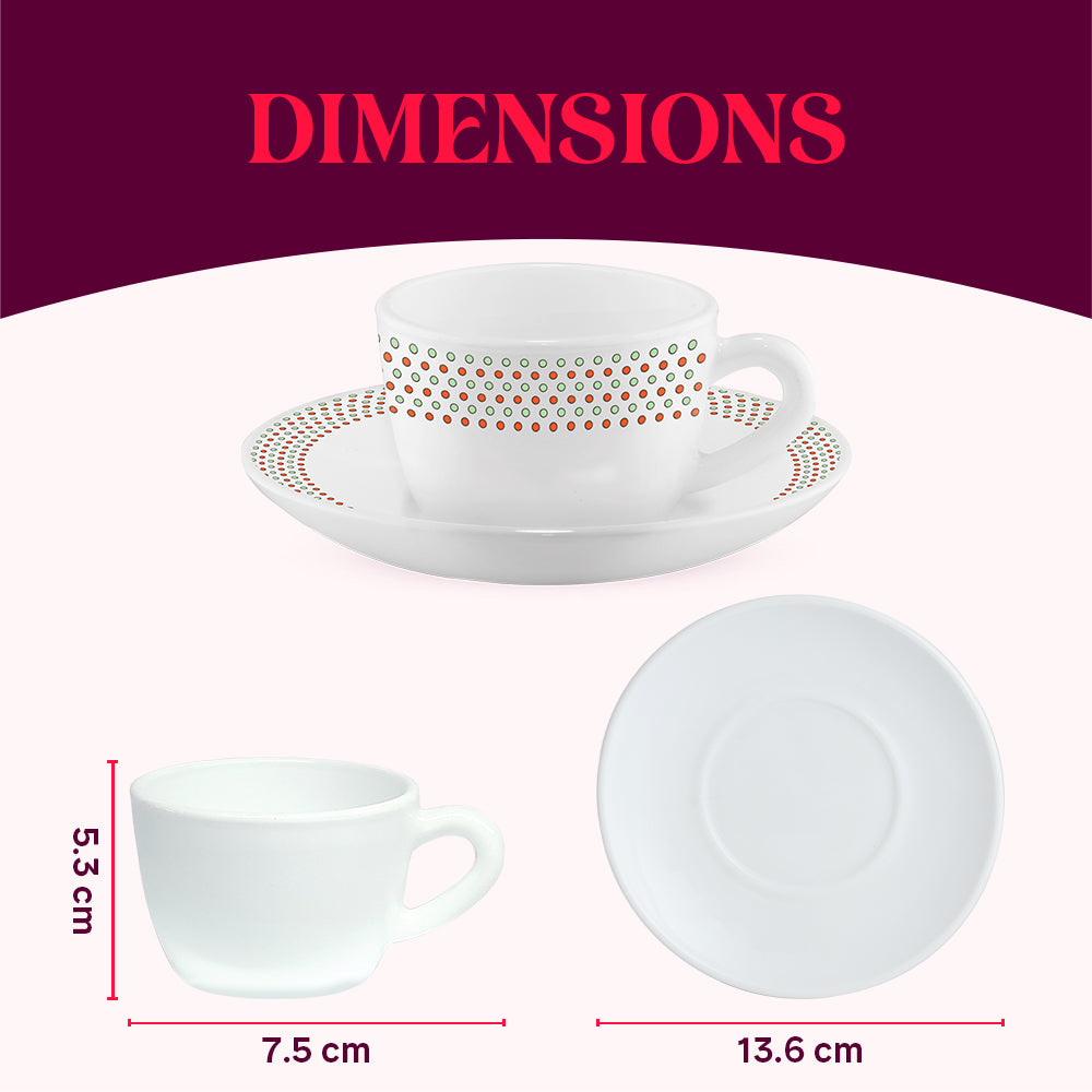 Larah by Borosil Waltz Cup n Saucer Set 140 ml x 8