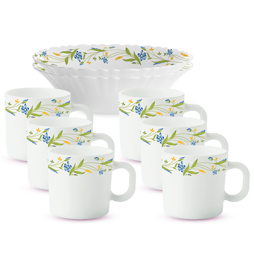 Larah by Borosil Cripper Snack Set w Mugs 8 pc Set