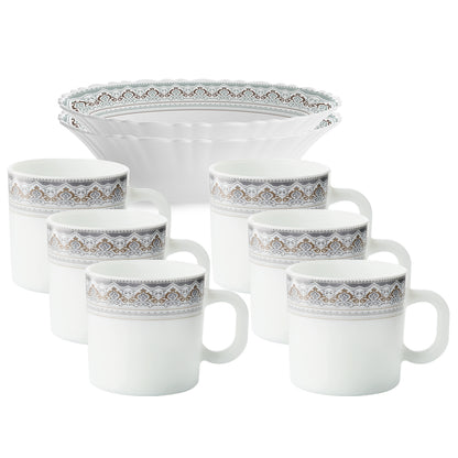 Larah by Borosil Classic Snack Set w Mugs 8 pc Set