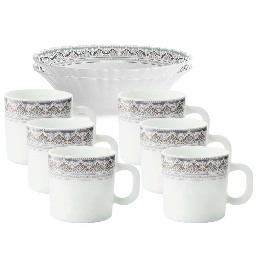 Larah by Borosil Classic Snack Set w Mugs, 8 pc