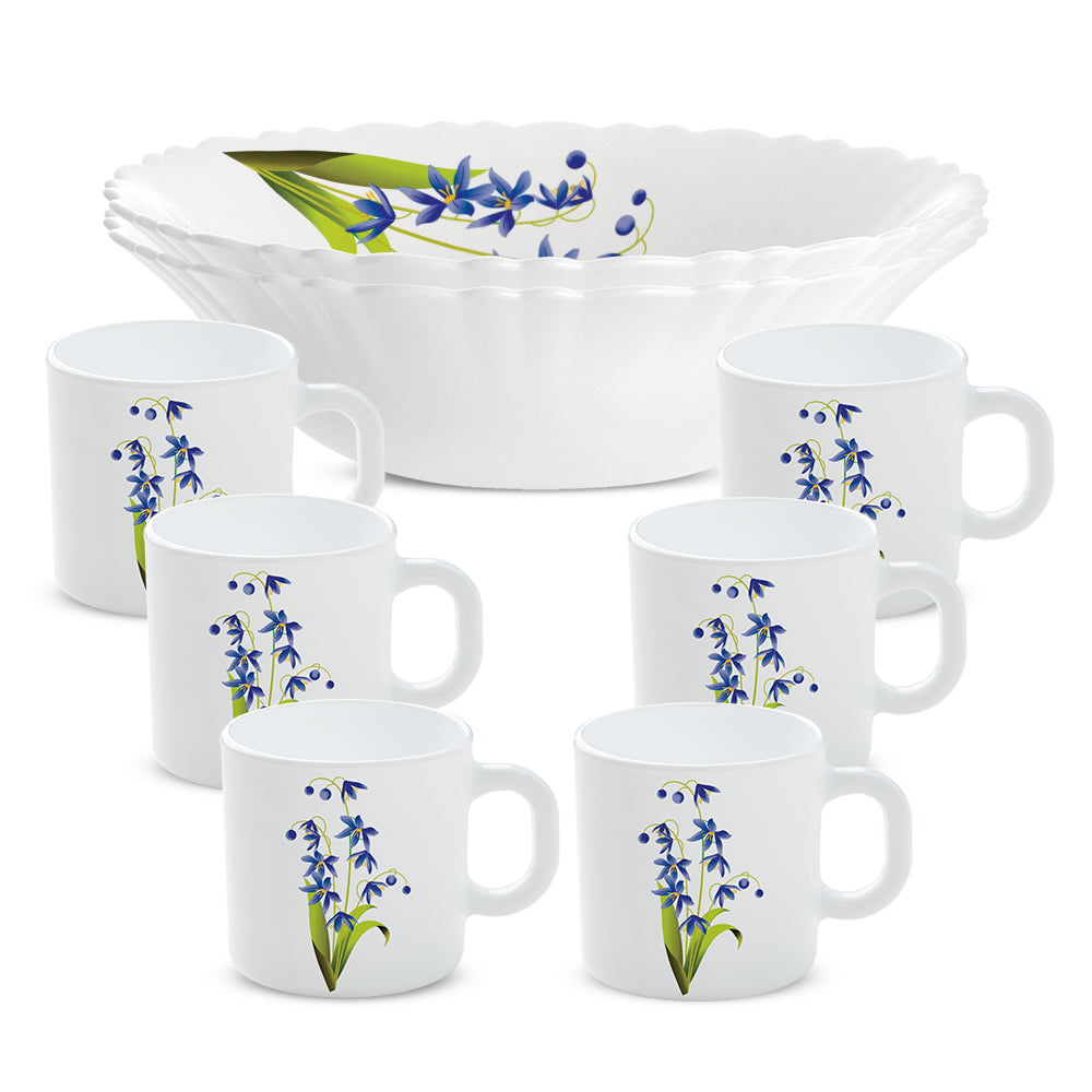 Larah by Borosil Lavender Snack Set w Mugs 8 pc Set