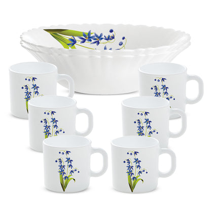 Larah by Borosil Lavender Snack Set w Mugs 8 pc Set