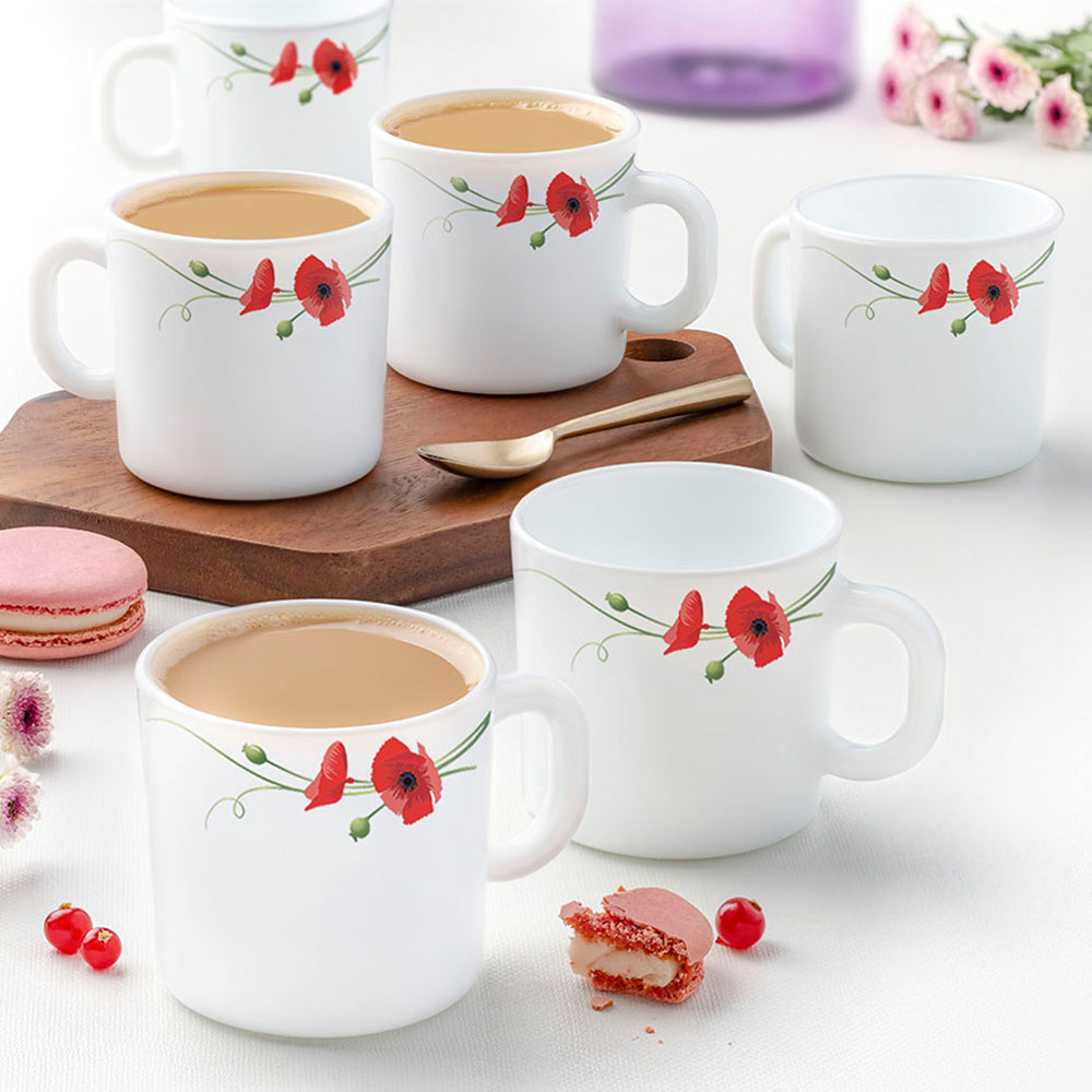 Larah by Borosil Red Carnation Snack Set w Mugs 8 pc Set
