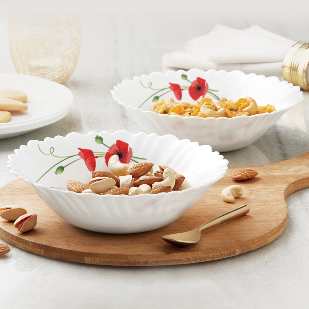 Larah by Borosil Red Carnation Snack Set w Mugs 8 pc Set