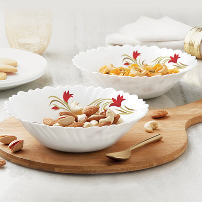 Larah by Borosil Red Lily Snack Set w Mugs 8 pc Set