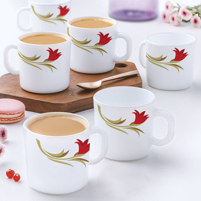 Larah by Borosil Red Lily Snack Set w Mugs 8 pc Set