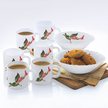Larah by Borosil, Opalware Stargazer Snack Set With Mugs, White