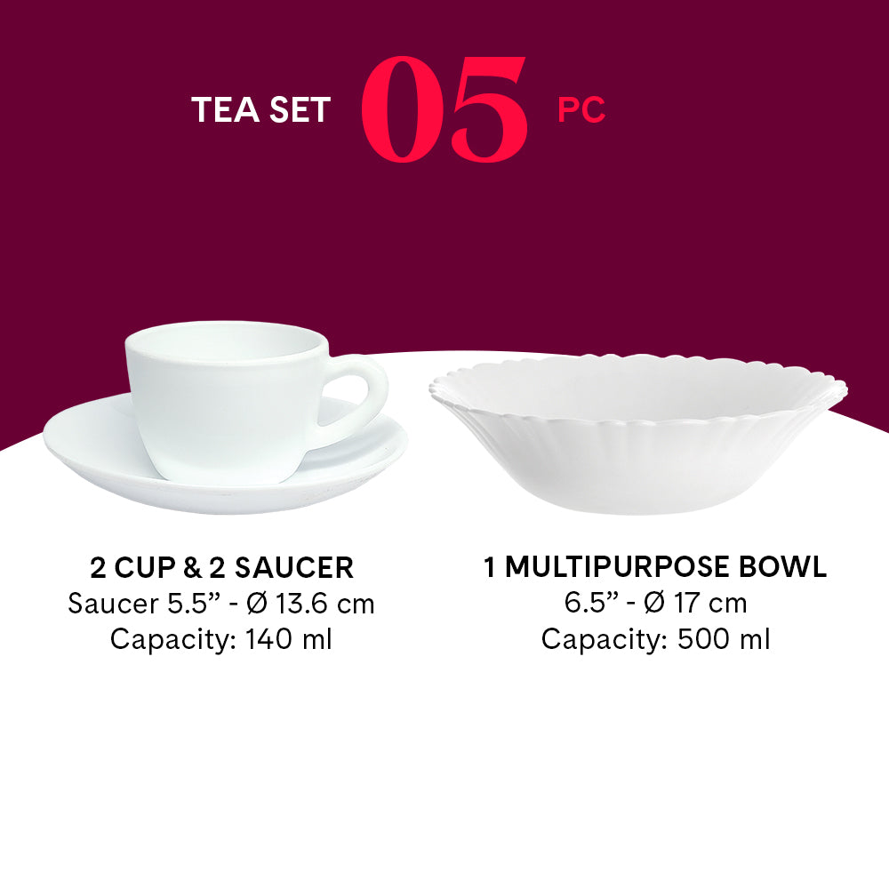 Larah by Borosil, Opalware Stargazer Snack Set With Mugs, White