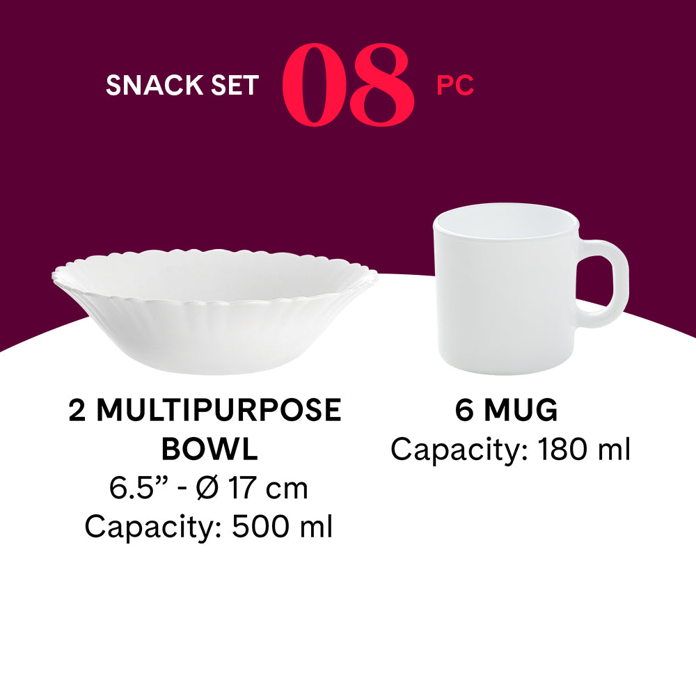 Larah by Borosil Verona Snack Set w Mugs 8 pc Set