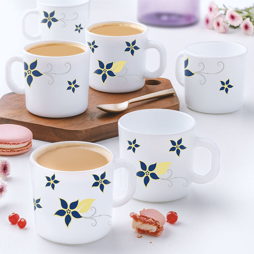 Larah by Borosil, Opalware Viva Family-Snack Set With Mugs, White