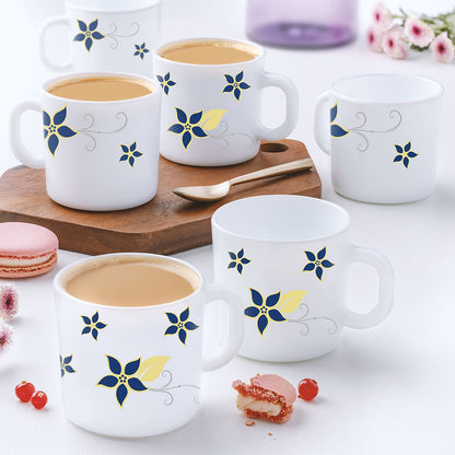 Larah by Borosil, Opalware Viva Family-Snack Set With Mugs, White