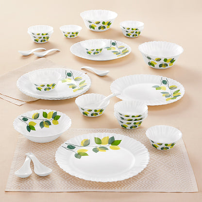 Larah by Borosil Green Leaves 27 pc Dinner Set 27 pc Set: Serves 6