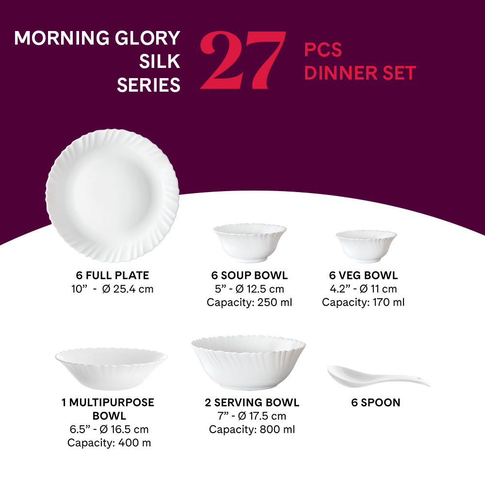 Larah by Borosil Morning Glory 27 pc Dinner Set 27 pc Set: Serves 6