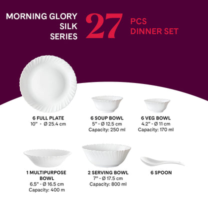 Larah by Borosil Morning Glory 27 pc Dinner Set 27 pc Set: Serves 6