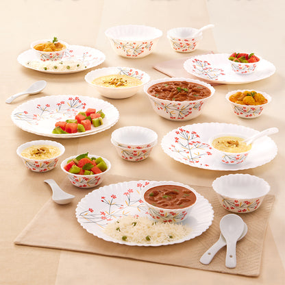 Larah by Borosil Red Bud 27 pc Dinner Set 27 pc Set: Serves 6