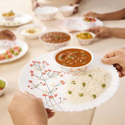 Larah by Borosil Red Bud 27 pc Dinner Set 27 pc Set: Serves 6