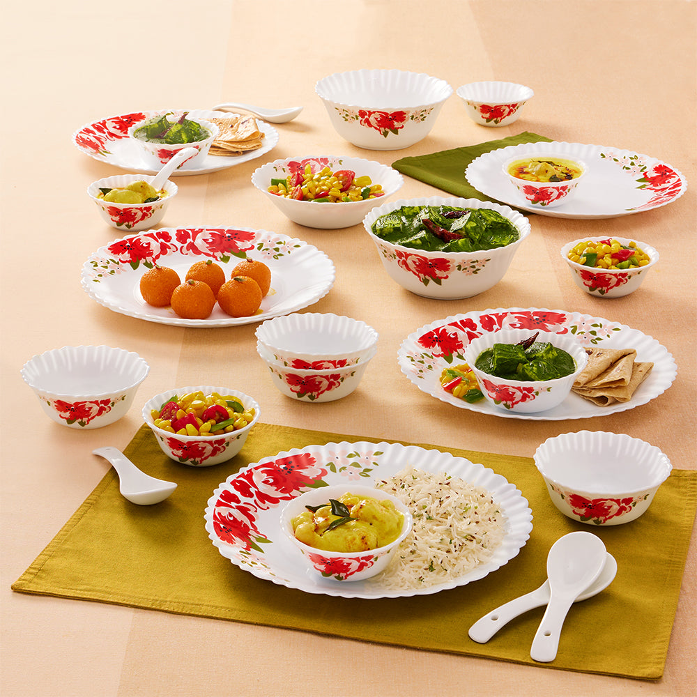 Larah by Borosil Rose Red 27 pc Dinner Set 27 pc Set: Serves 6