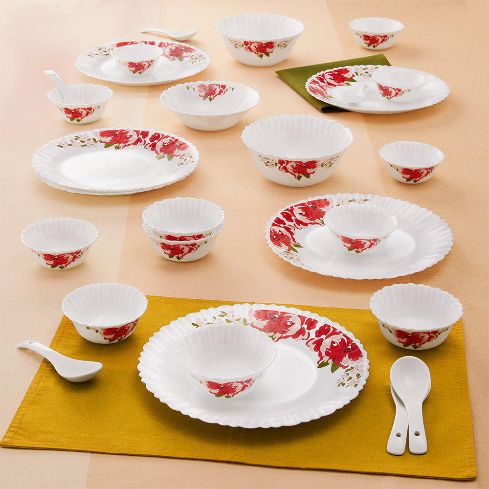 Larah by Borosil Rose Red 27 pc Dinner Set 27 pc Set: Serves 6