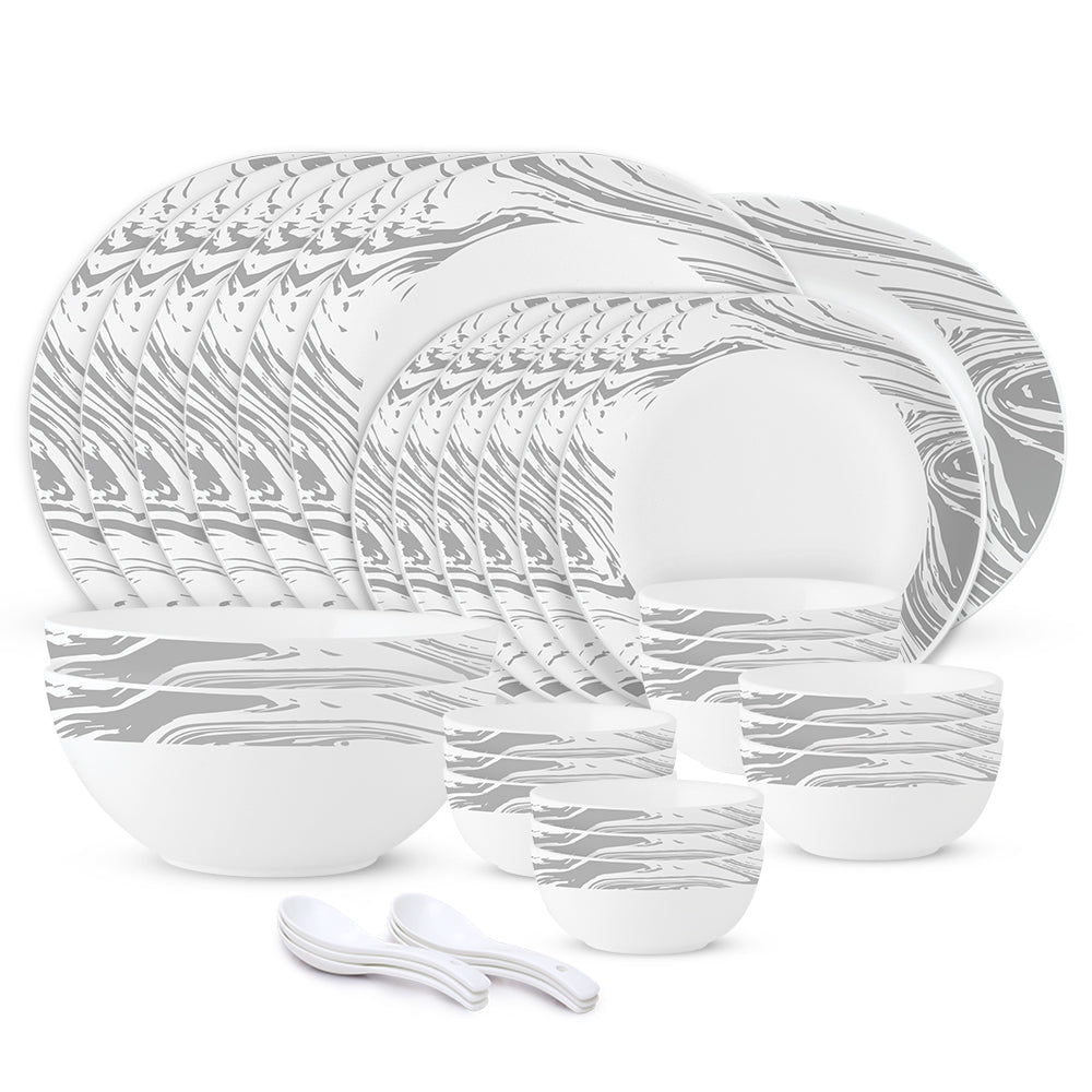 Larah by Borosil, Marble Dinner Set 33 pc Set: Serves 6
