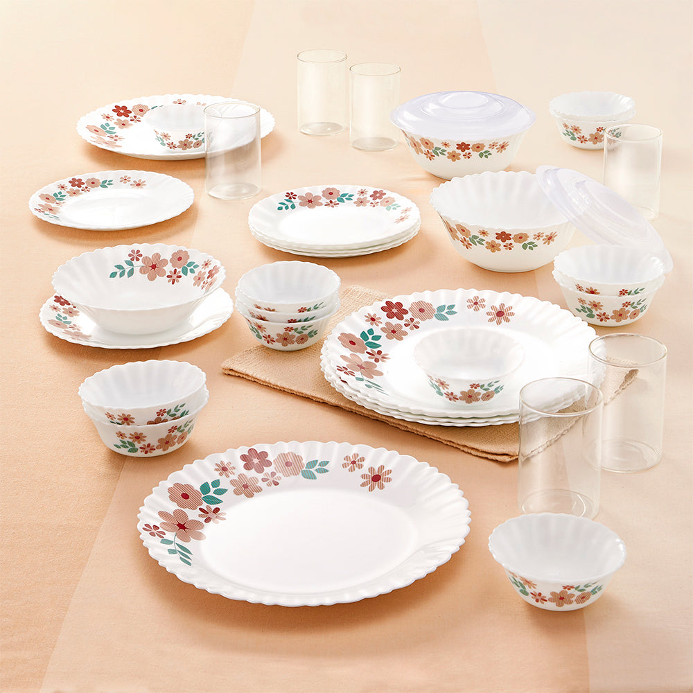 Larah by Borosil Ayana 35 pc Dinner Set w Vision Glass 35 pc Set: Serves 6