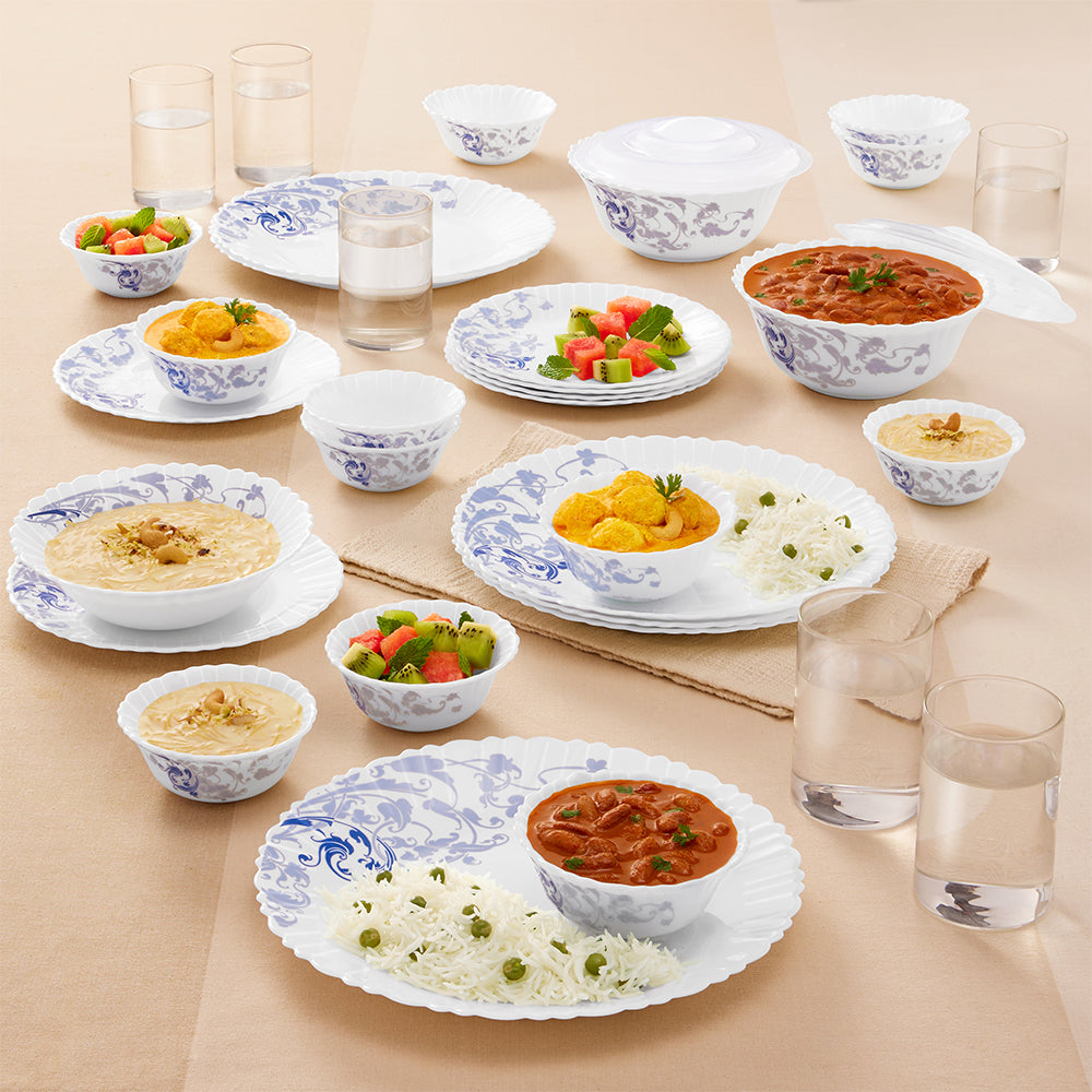 Larah by Borosil Blue Eve 35 pc Dinner Set w Vision Glass 35 pc Set: Serves 6