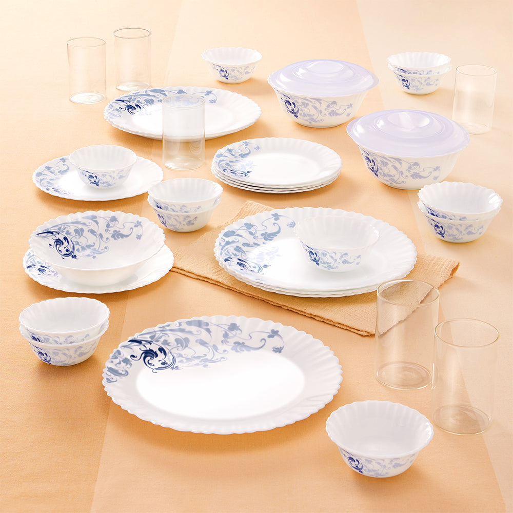 Larah by Borosil Blue Eve 35 pc Dinner Set w Vision Glass 35 pc Set: Serves 6