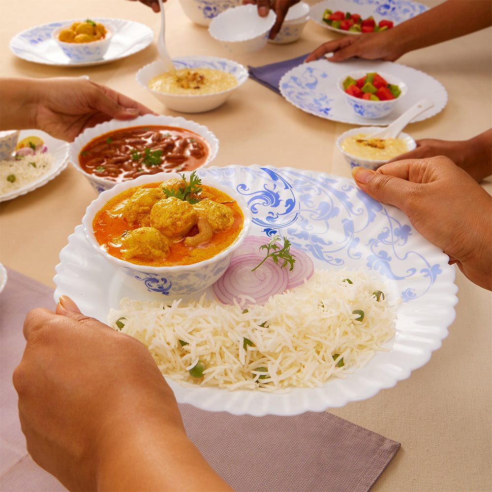 Larah by Borosil Blue Eve 35 pc Dinner Set w Vision Glass 35 pc Set: Serves 6