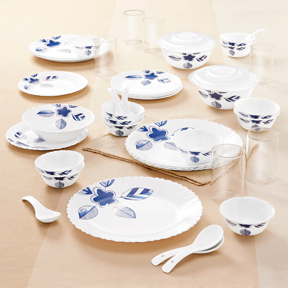 Larah by Borosil Morning Glory 35 pc Dinner Set w Vision Glass 35 pc Set: Serves 6