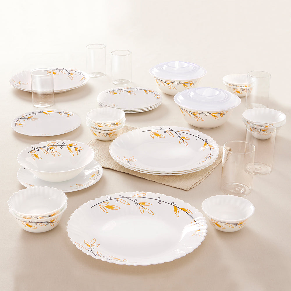 Larah by Borosil Red Bud 35 pc Dinner Set w Vision Glass 35 pc Set: Serves 6