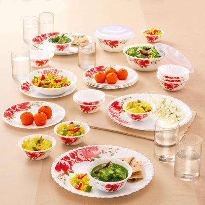 Larah by Borosil Rose Red 35 pc Dinner Set w Vision Glass 35 pc Set: Serves 6