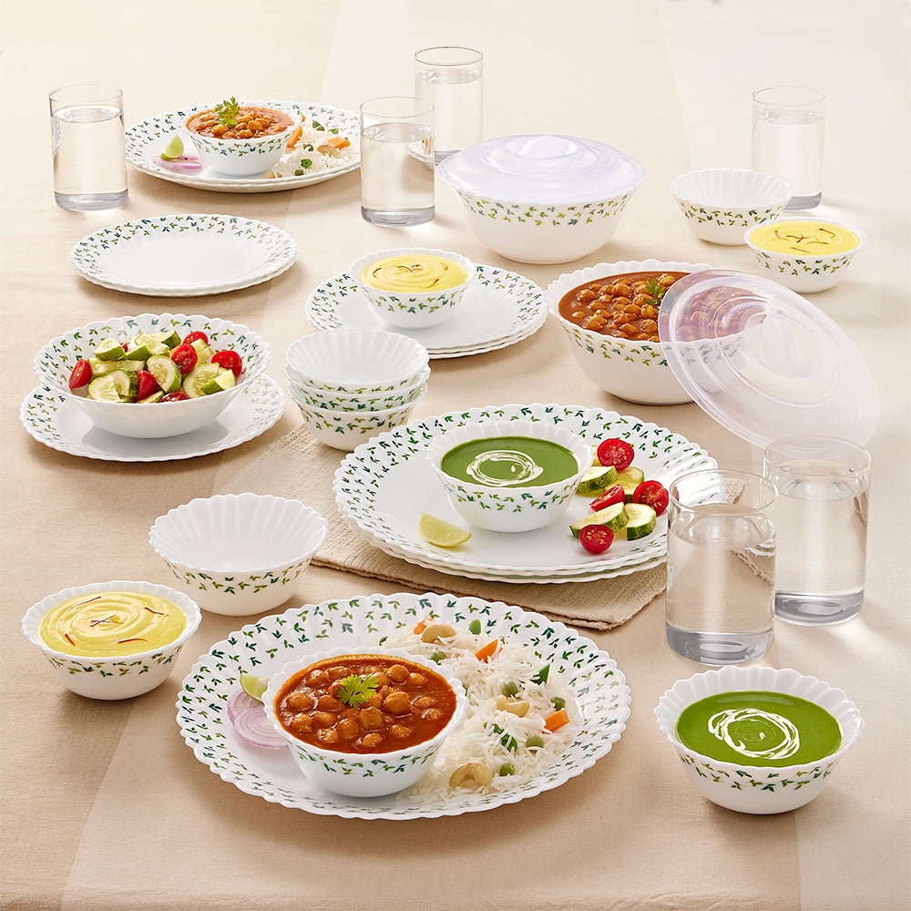 Larah by Borosil Sage 35 pc Dinner Set w Vision Glass 35 pc Set: Serves 6