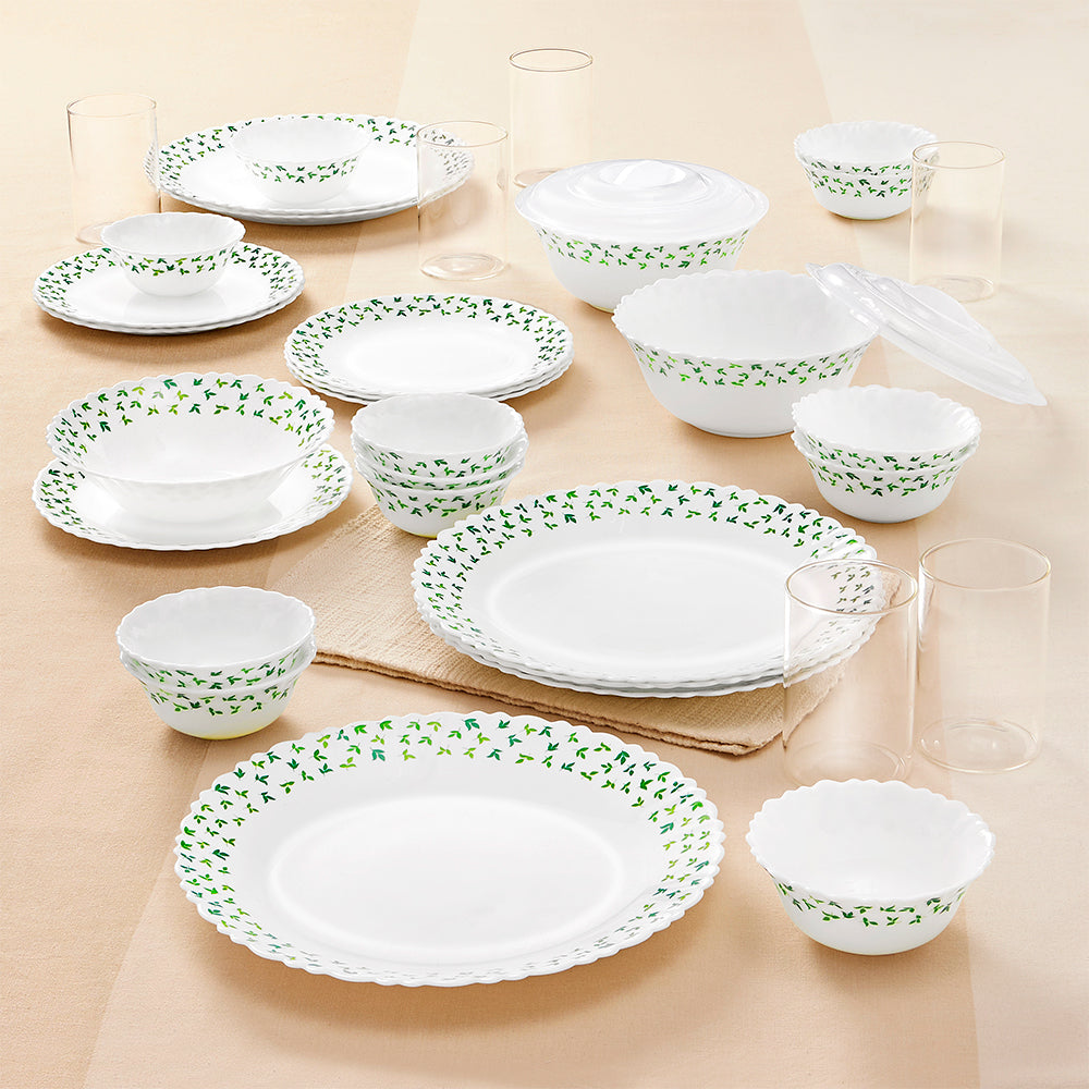 Larah by Borosil Sage 35 pc Dinner Set w Vision Glass 35 pc Set: Serves 6