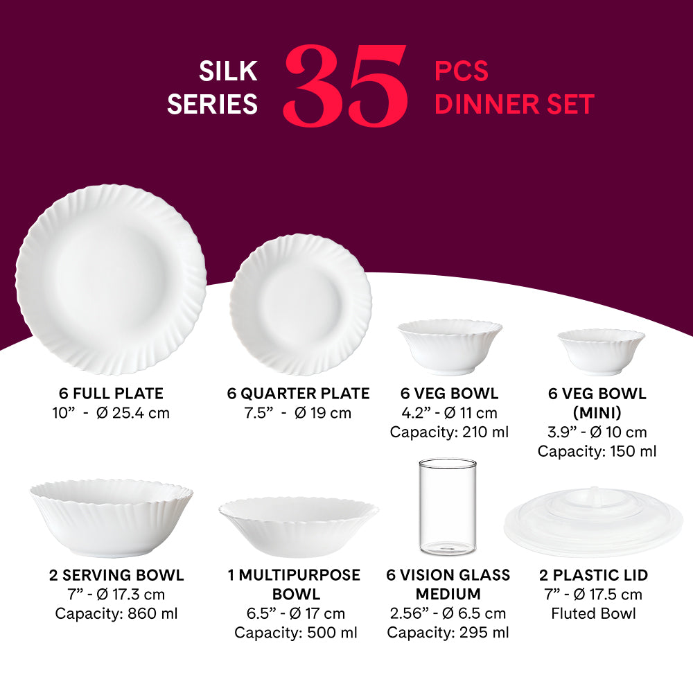 Larah by Borosil Stardust 35 pc Dinner Set w Vision Glass 35 pc Set: Serves 6