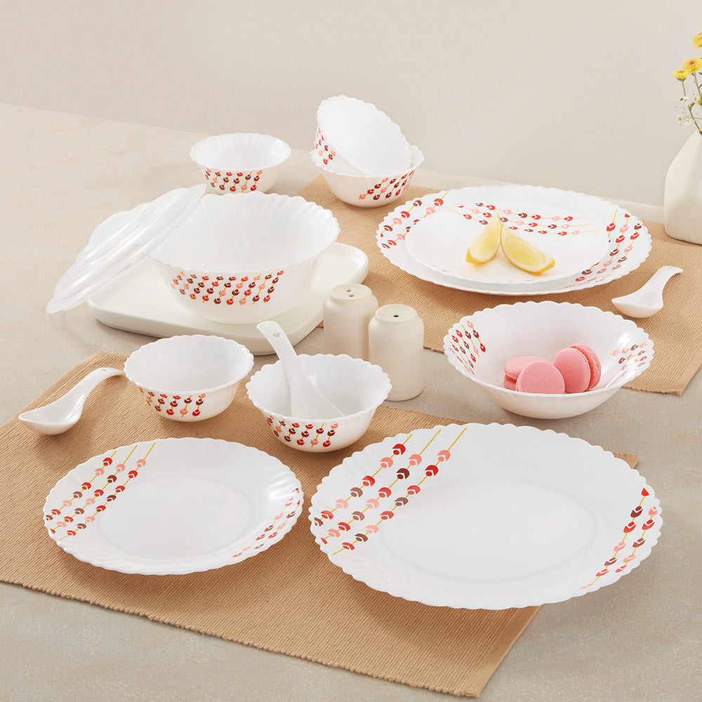 Larah by Borosil, Berry Bliss Dinner Set 35 pc Set: Serves 6
