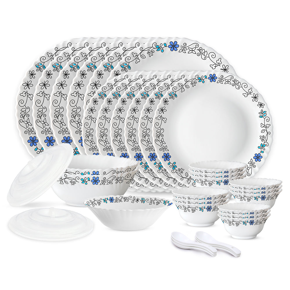 Larah by Borosil Blue Iris 35 pc Dinner Set 35 pc Set: Serves 6