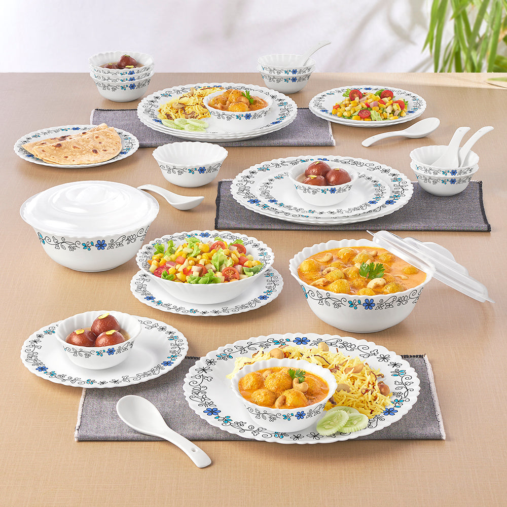 Larah by Borosil Blue Iris 35 pc Dinner Set 35 pc Set: Serves 6