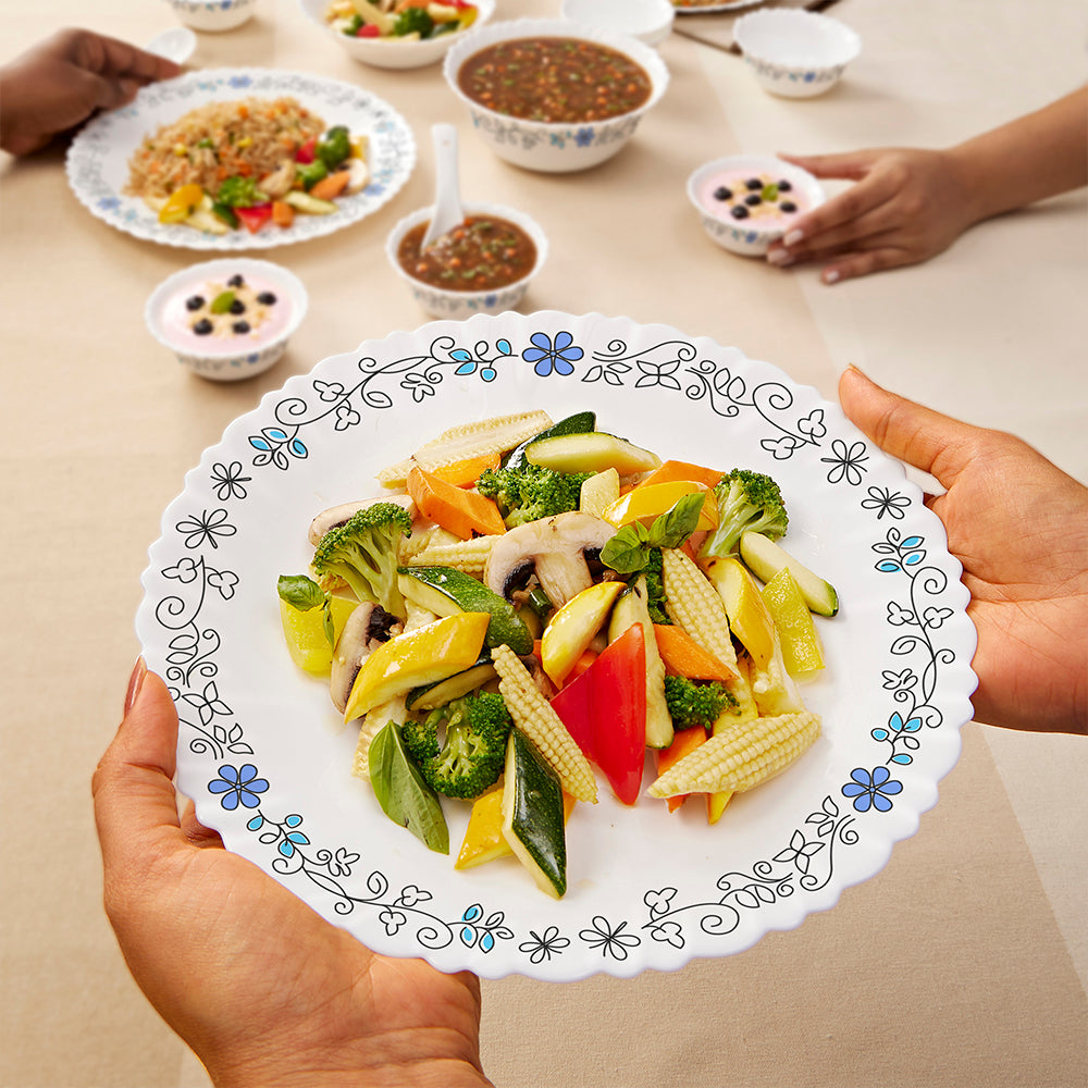 Larah by Borosil Blue Iris 35 pc Dinner Set 35 pc Set: Serves 6