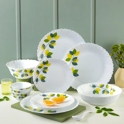 Larah by Borosil Green Leaves 35 pc Dinner Set 35 pc Set: Serves 6