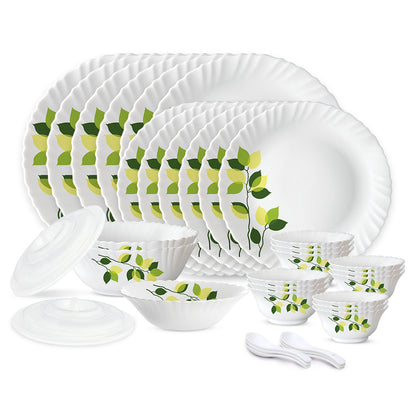Larah by Borosil Green Leaves 35 pc Dinner Set 35 pc Set: Serves 6
