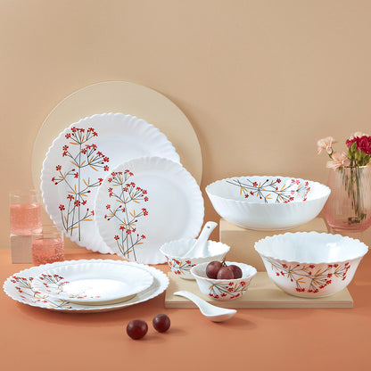 Larah by Borosil Red Bud 35 pc Dinner Set 35 pc Set: Serves 6