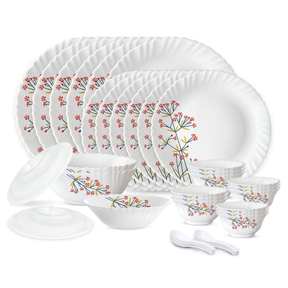 Larah by Borosil Red Bud 35 pc Dinner Set 35 pc Set: Serves 6